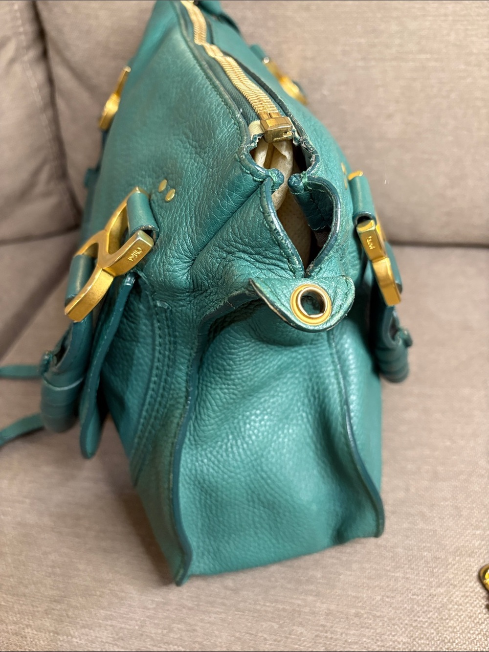 Chloé Marcie Green Teal Leather Satchel with Shoulder Strap & COA - Picture 4 of 13